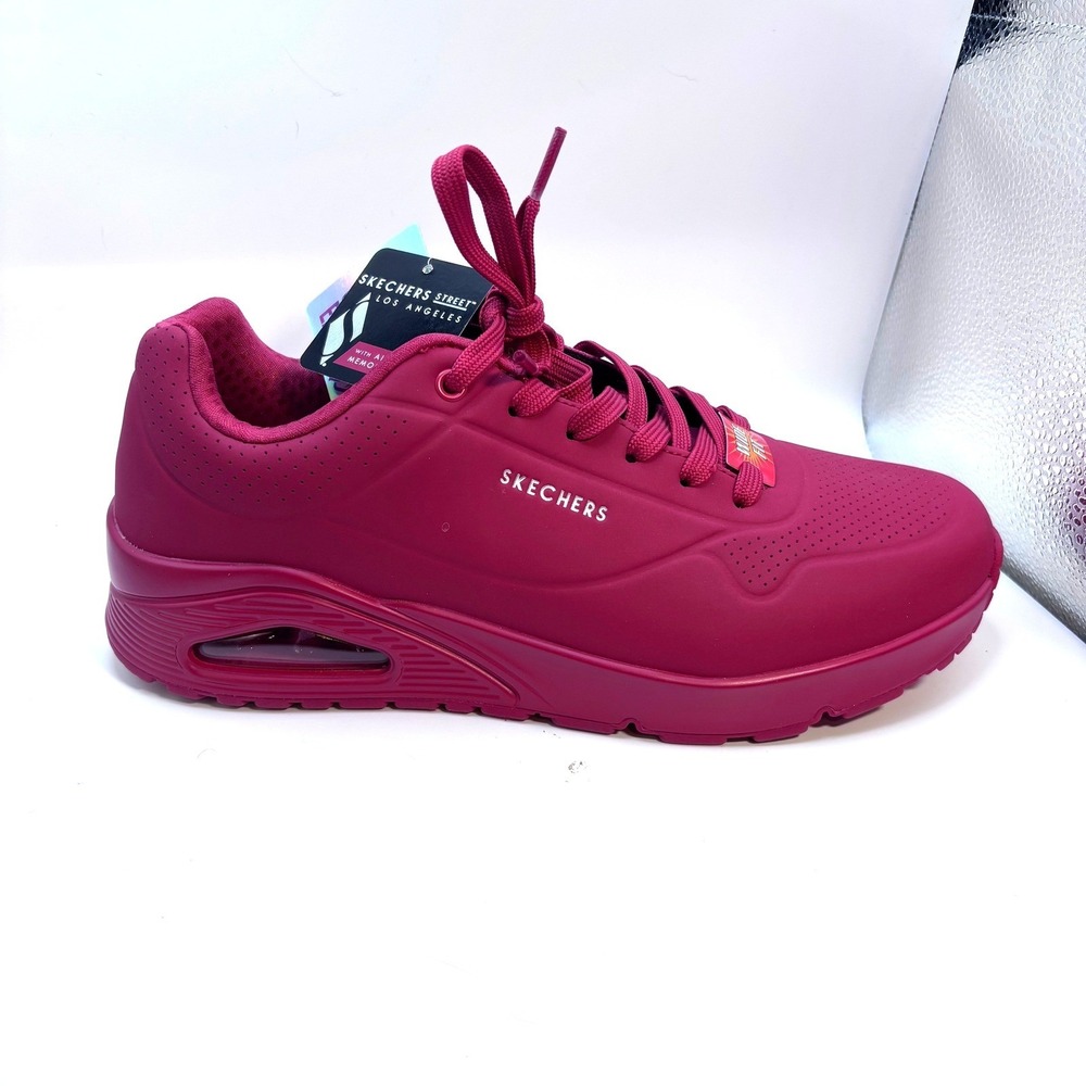 Skechers Street Los Angeles Uno Stand On Air Wide Fit Burgundy Sneakers Size 8 - Picture 5 of 8